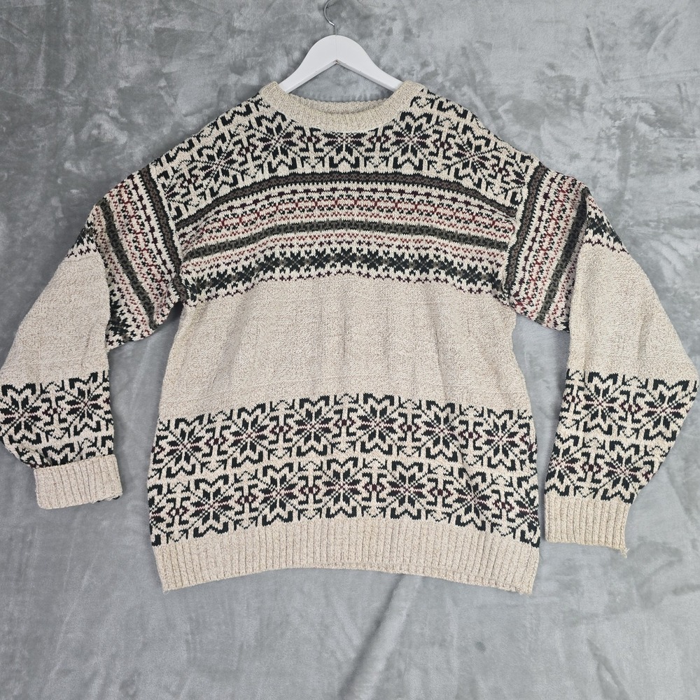 Sutter And Grant VTG‎ Mens Fair Isle Thick Pullover Sweater Large T Green Cream